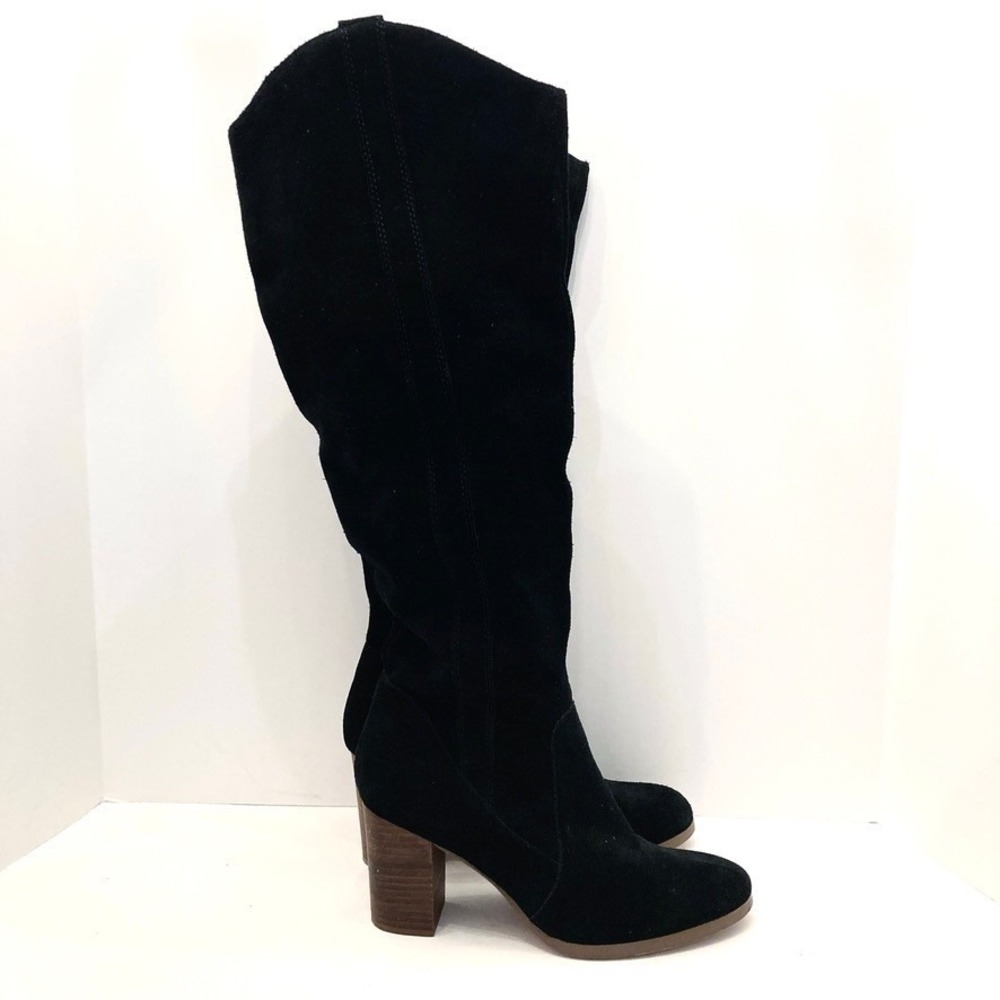 Sole Society Benedict Black Suede Leather Knee High‎ Boots Heeled Womens 10